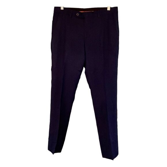 Egara Dress Pants Navy Blue Knit Extreme Slim Fit Trousers Smooth Front 32 Short - Picture 2 of 5